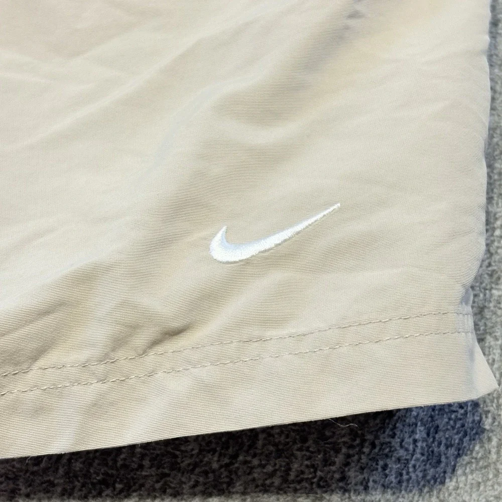 Vintage Nike Shorts Men XS Beige Flat Front Drawstring Nylon Sports Performance